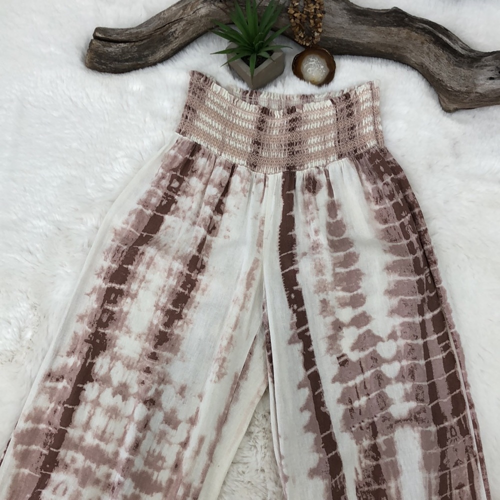 Rewash Tie Dye Pink Mauve Linen Blend Wide Leg Pull On Pants